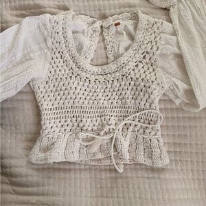 Free People Ivory Textured Knit Top